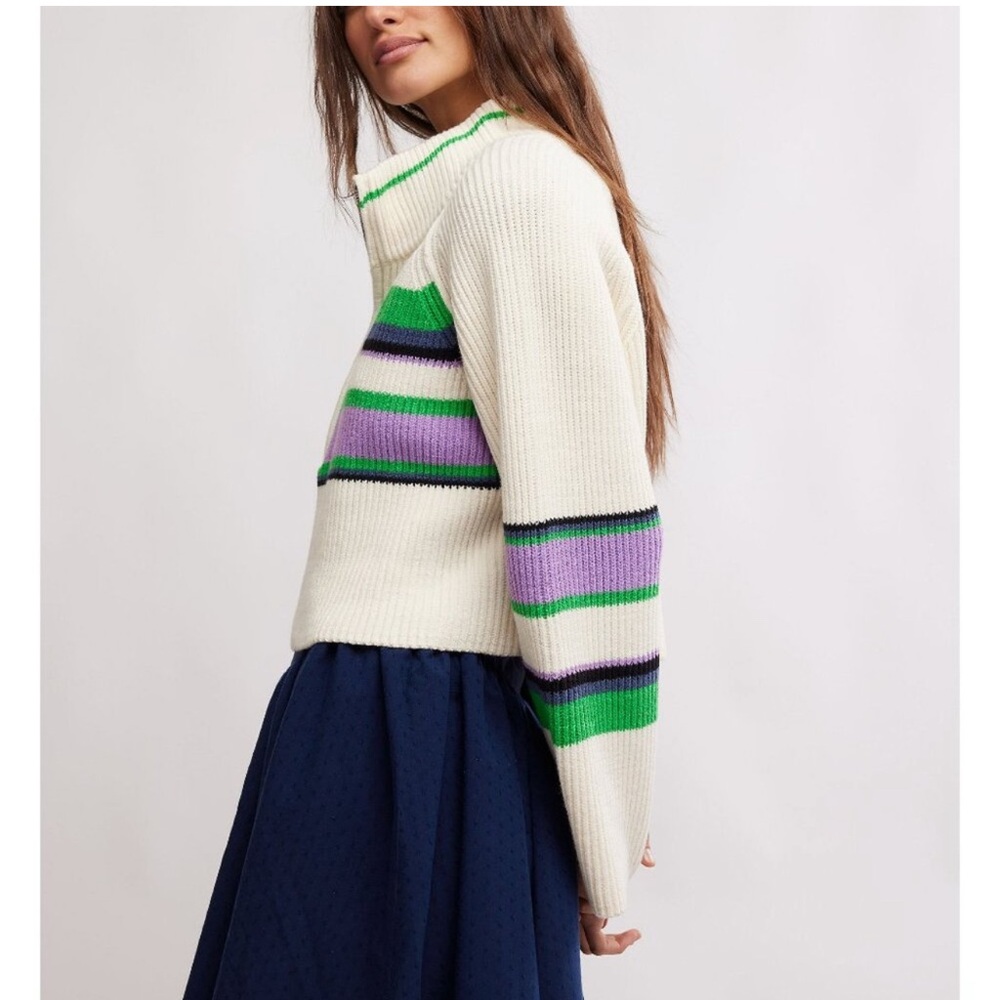 NWT Free People Striped Greta Half Zip /Sugar Swirl Combo - Picture 5 of 7